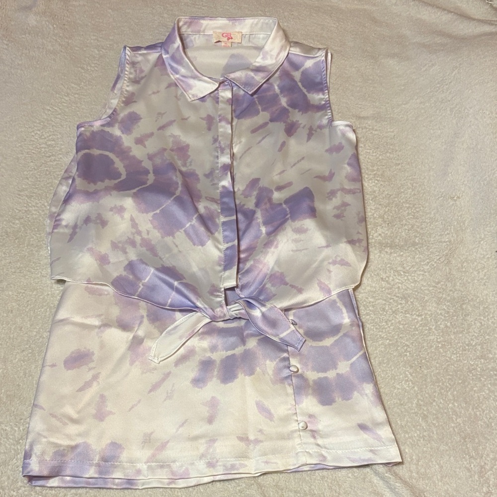 GB Girls Lavender Tie-Dye Sleeveless Blouse and skirt